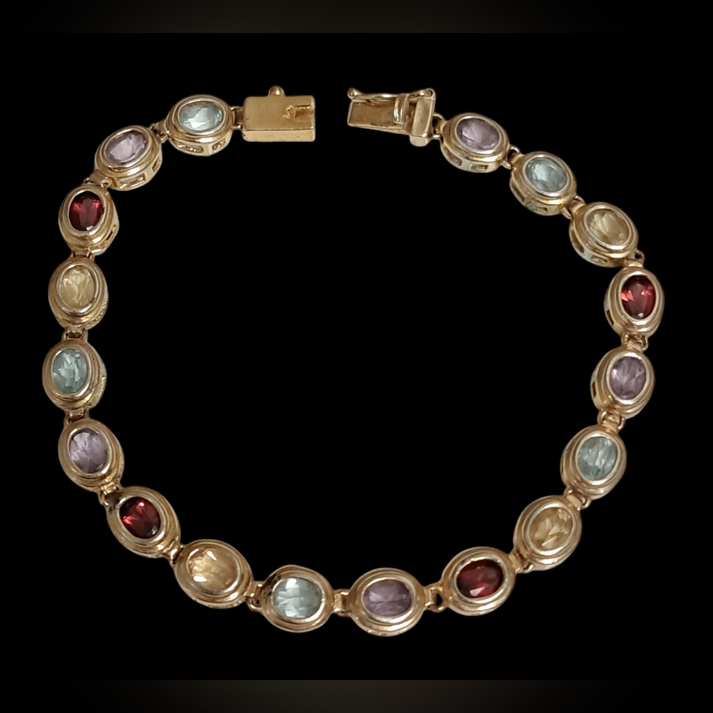 VINTAGE FILENE'S MATCHING MULTI GENUINE GEMSTONE EARINGS AND BRACELET SET - Picture 6 of 12
